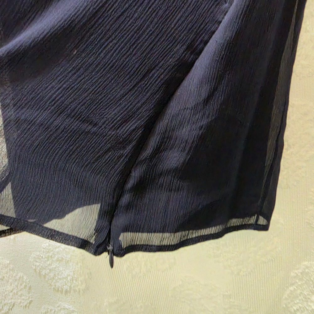 St John Navy Blue Ruffle Front Silk Chiffon Sleeveless Blouse Top Large - Picture 5 of 7